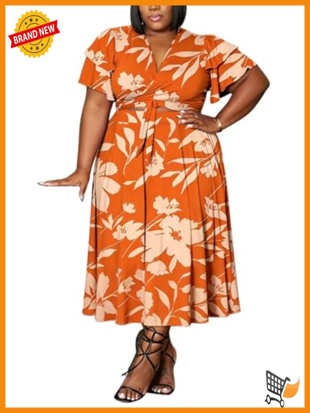 Plus Size 2 Piece Outfits Ruffle Crop Top and Maxi Skirt Set